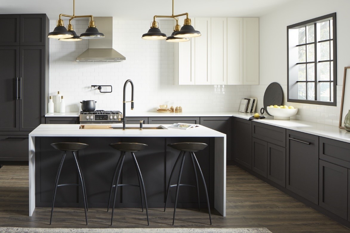 image of a kitchen island with a black aesthetic.